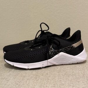 Nike Legend Essential 2 Premium Black White Metallic Gold Sparkle Women's 12